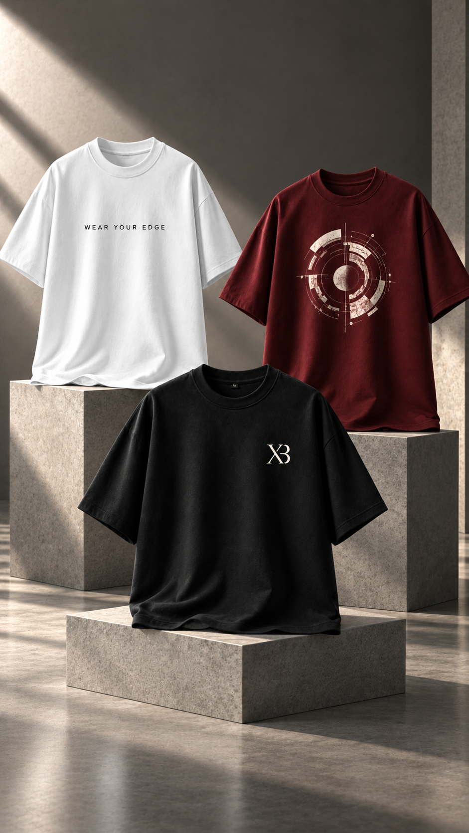 XOBERO (Pack of 3 Oversized T-Shirts) | White, Maroon & Black