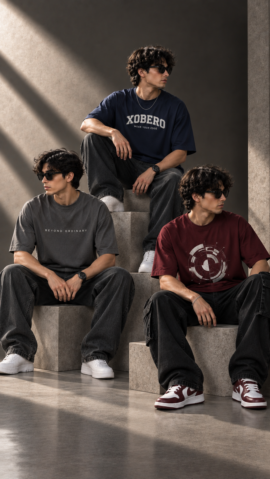 XOBERO (Pack of 3 Oversized T-Shirts) | Slate Navy, Grey & Black
