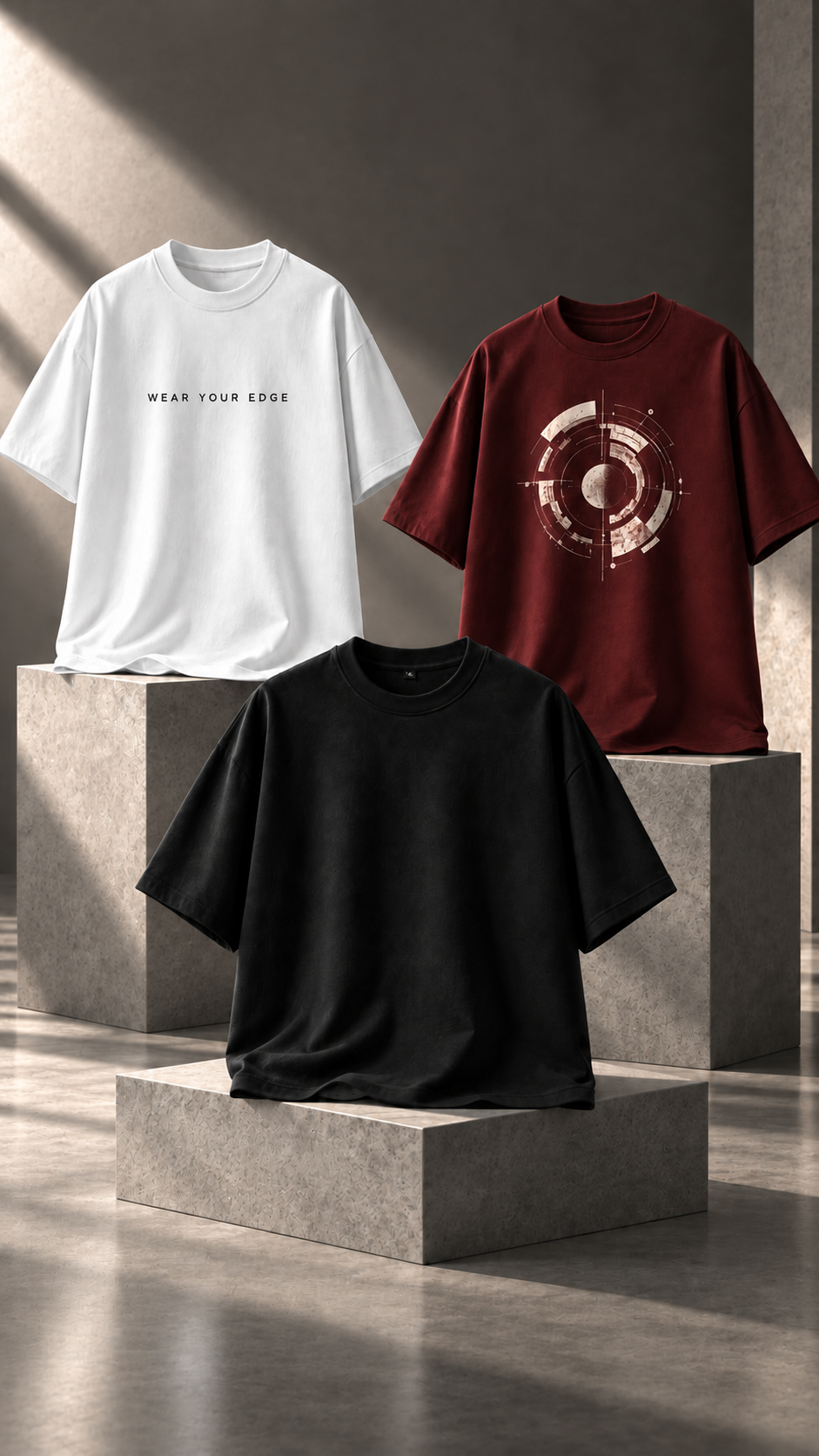 XOBERO (Pack of 3 Oversized T-Shirts) | White, Maroon & Black